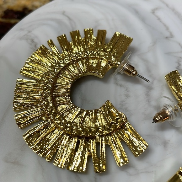 Zara Gold Flat Hoop Earrings - Picture 10 of 15